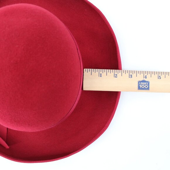 Laura Ashley Wide Brim Hat Magenta Wool Vintage Grosgrain Bow Great Britain 22.5 - Picture 11 of 14